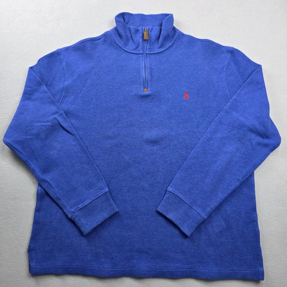 Polo Ralph Lauren Mens Large Blue 100% Cotton Quarter Zip Pullover Sweater L